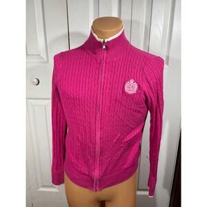 RL Ralph Lauren Active Full Zip Cable Knit Sweater Jacket Pink Women's  L